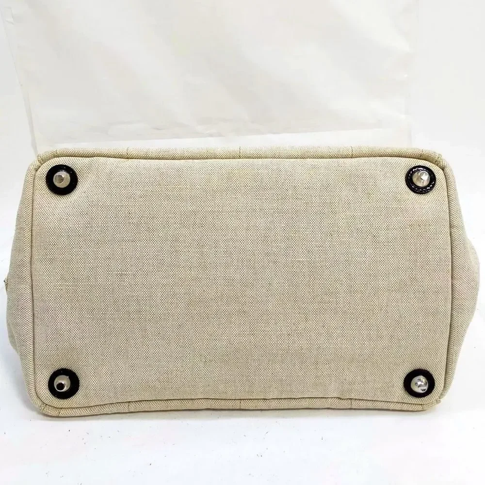Auth Prada Canvas Linen Floral Canapa Tote Bag